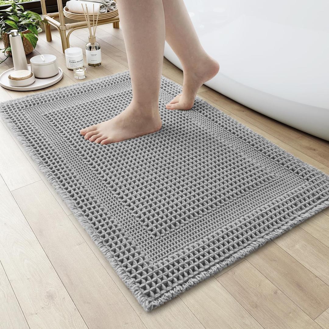 AMOAMI Waffle Bath-Mat, Absorbent Bath Mats for Bathroom Non Slip, Machine Washable Bathroom Rugs with Tassels Ultra Soft Boho Bath Rugs for Floor 24"x36" Grey AMOAMI Waffle Bath-Mat, Absorbent Bath Mats for Bathroom Non Slip, Machine Washable Bathroom Rugs with Tassels Ultra Soft Boho Bath Rugs for Floor 24"x36" Grey