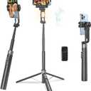 69" Auto Face Tracking Tripod for iPhone/Android, Foldable 2-Axis Phone Gimbal Stabilizer, 360 Degree Rotating, Portable, Extendable Selfie Stick with Light & Remote for Fitness, Travel Vlog