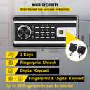 VEVOR Safe - 0.8 CU.FT Fingerprint Safe Box, Q235 Steel, 2 Keys & Digital Keypad for Money, Jewelry, Pistols, Documents, Watches - Home, Office & Hotel