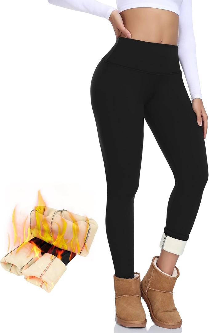 NEW YOUNG Thick Fleece Lined Leggings Women-High Waisted Winter Thermal Warm Yoga Pants Tummy Control (Small, 1-black)
