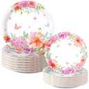 Mumufy 100 Pack Floral Paper Plates Watercolor Floral Dinner Plates and Pink Spring Flower Dessert Tea Party favors for Wedding Bridal Shower Engagement Birthday Dining