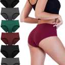 Underwear Women Pack Soft Cotton Mid/Low Rise Women's Panties 6 Pack (Large, 2 Black/2 Grey/1 Burgundy/1 Green)