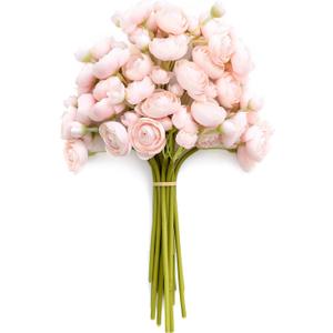 Ling's Moment Ranunculus Artificial Flower, Faux Silk Mini Ranunculus Flowers for DIY Bouquet, Bulk Fake Wedding Filler Flowers for Centerpieces Arrangements Bridal Shower Decorations, Blush Pink