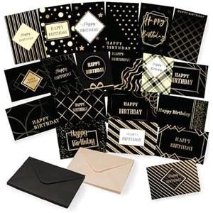 Mr. Pen- Birthday Cards with Envelopes, 20 Pack, 4" x 6", Black with Gold Foil, Blank Inside, Greeting Cards Birthday