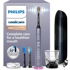 Philips Sonicare DiamondClean Smart 9500 Electric Toothbrush - Sonic Toothbrush with App, Pressure Sensor, 15 Brushing Settings, Replacement Reminder, USB Charging Travel Case, Grey, Model HX9923/41