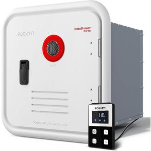 FOGATTI RV Tankless Water Heater, InstaShower 8 Pro, Gen 2, 15x15 Inches White Door and Remote Controller, DC 12V, Propane, Ideal for RVers' Family Use