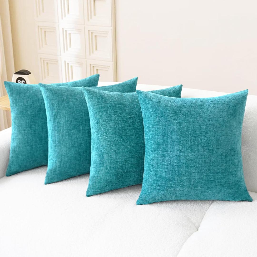 CaliTime Throw Pillow Covers Decorative 18 X 18 Inches Pack of 4 Cozy Chenille Cushion Cases for Couch Sofa Bed Living Room Home Lake Blue (18" x 18" (Pack of 4))