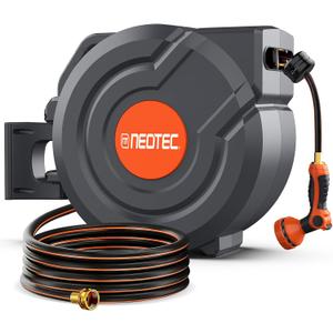 90FT Retractable Garden Hose Reel 5/8 Inch, Automatic Slow Return & Any Length Lock, Wall Mounted Heavy Duty Hose Reels for Outside with 9 Spray Nozzle, 180 Swivel UV Resistant
