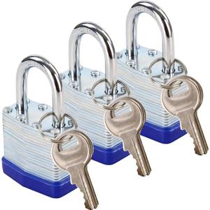 SEPOX Trinity Keyed-Alike Padlocks Outdoor, Reinforced Laminated Steel Body Heavy-Duty 1-9/16" 40MM, Uncuttable Standard Shackle, 3-Pcs-Lock, 6-Pcs Same Keys, for Gym Locker, Toolbox, Shed, Storage