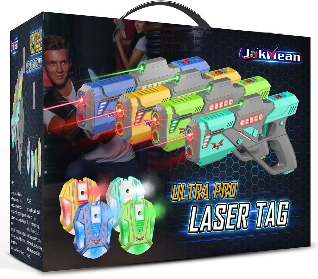 Rechargeable Laser Tag Set with Vests, Upgrade Laser Tag Guns Set of 4 with Mist Spray Effect & LED Digital, Multi Player Toy for Teen Boys & Girls, Indoor & Outdoor Toy Play Game Gift, Ages 8+