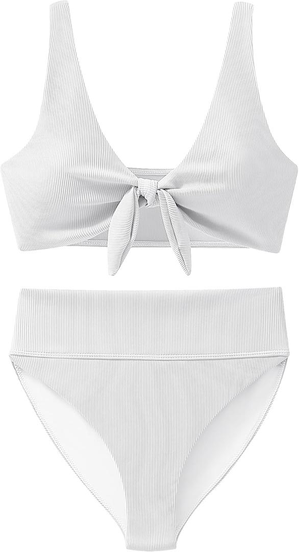 ANRABESS Bikini Sets for Women Summer High Waisted 2 Piece Bathing Suit Ribbed Tie Knot Swimsuit 2026 Beach Vacation Swimwear L