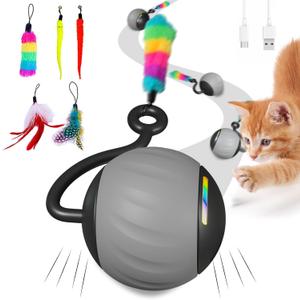 Interactive Cat Toys for Indoor Cats, DIY 5 in 1 Automatic Moving Cat Ball Toys/Puppies Toys with LED Rainbow Lights, Smart Sounds&Touch Control Cat Toys,USB Rechargeable (Grey)