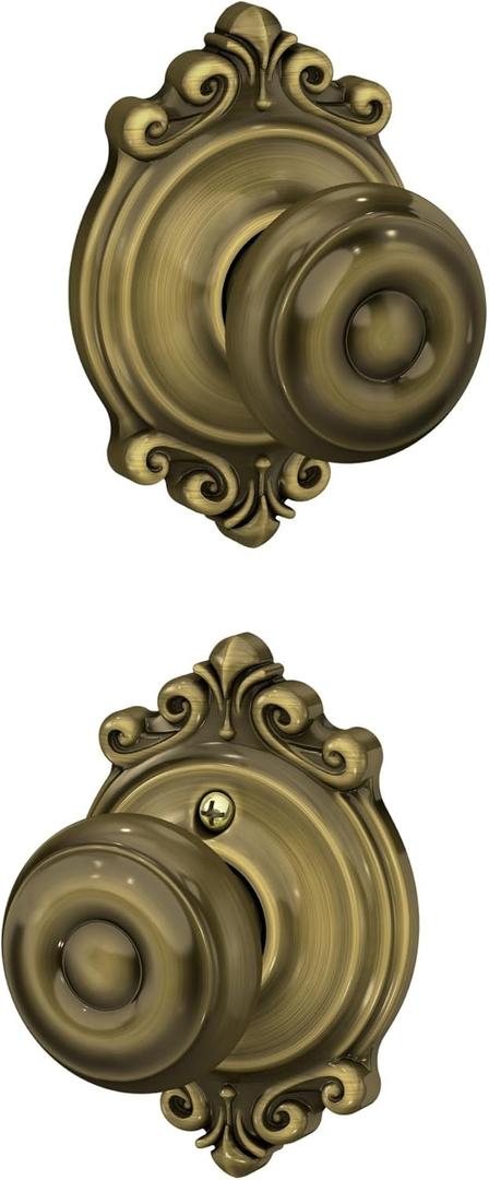 SCHLAGE F10 GEO 609 BRK Brookshire Collection Georgian Passage Knob, Antique Brass