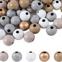 170PCS Fall Wooden Beads Autumn Craft 16mm Farmhouse Round Polished Color Thanksgiving Harvest Wooden Beads for Crafts with 7m Twine, Handmade DIY Fall Autumn Garland Making Home Decor (Grey Gold)