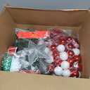 6Ft Prelit Pop Up Christmas Tree with Lights, Collapsible Artificial Christmas Tree Decorations, Foldable Pre Decorated with Ribbon, Bows, Balls, Indoor Outdoor Holiday Party Xmas Decorations (Red and White Striped Ribbon)