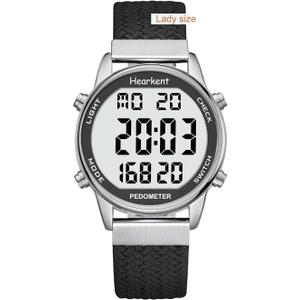 Women Pedometer Watch for Walking Steps and Miles-Step Counter for Calories,30M Waterproof-EL Backlight-Countdown-Stopwatch-No App Step Tracker for Adults Seniors (Black)