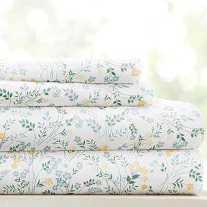 Linen Market Patterned Microfiber Queen Sheet Set 4 Piece  Oeko-TEX Certified Ultra Soft & Wrinkle-Free - 16" Deep Pocket Sheets - Easy Care Queen Size - Wildflower Light Blue