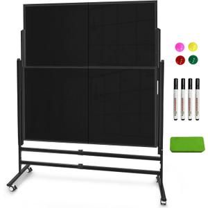 60x48 Inch Large Rolling Chalkboard | Height Adjustable Double-Sided Magnetic Blackboard on Wheels | for Classroom, Home & Office Use