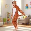 Animal Onesie Costumes for Kids Adults Cosplay Halloween for Boys Girls Womens Warm Plush One Piece Tiger (Orange)