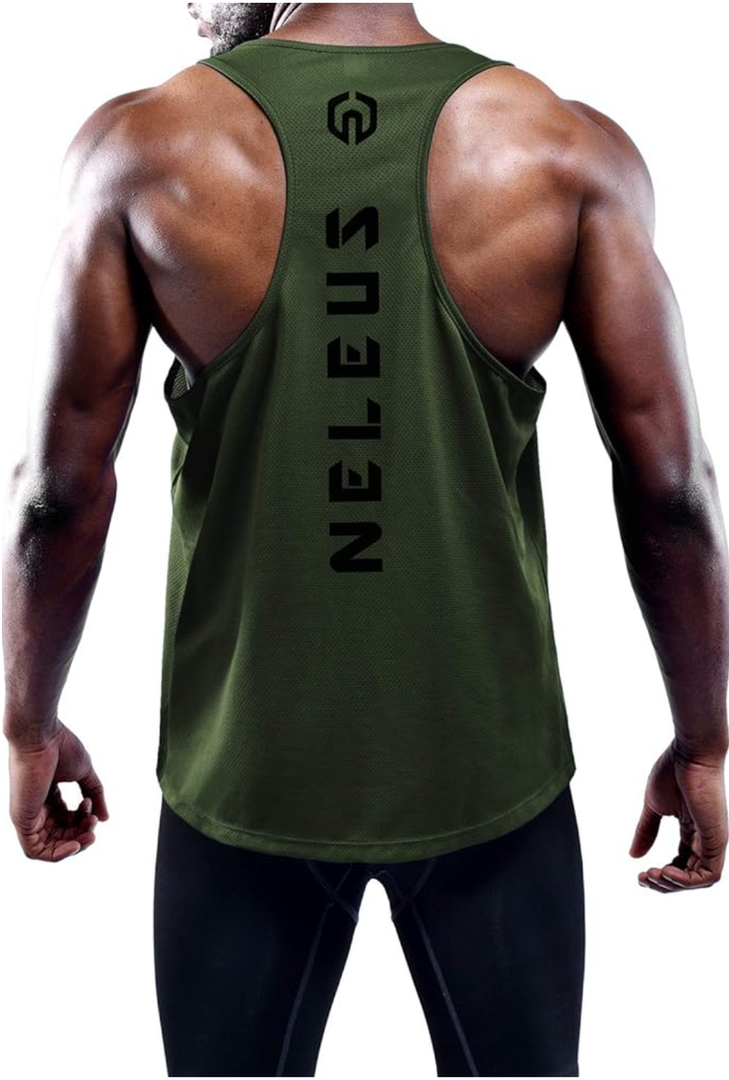 NELEUS Men's 1 Pack Dry Fit Green Muscle Tank Workout Gym Shirt, L