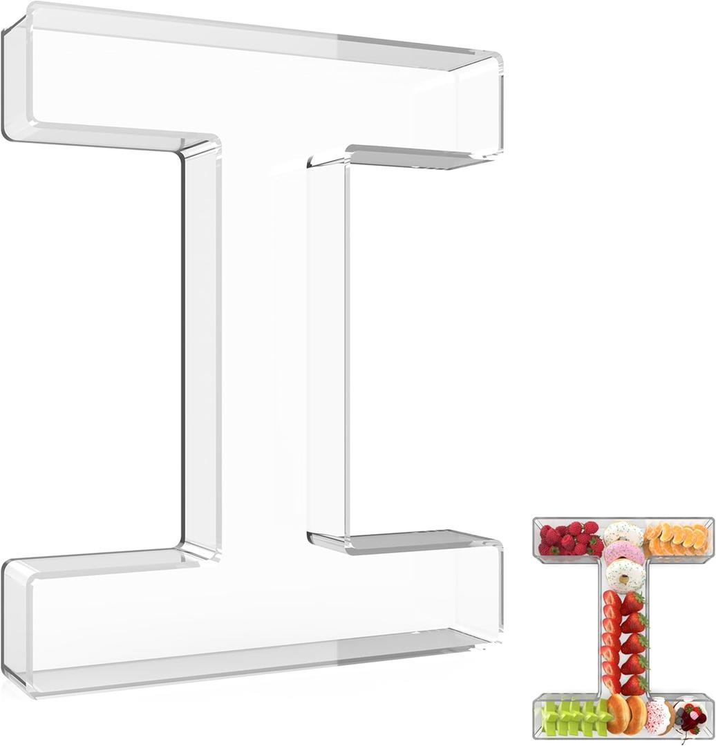 13.8" Extra Large Acrylic Letter Charcuterie Board Box, Reusable Fillable Letter Cake Candy Dish Display Serving Tray for Birthday Anniversary Party Decoration (I)