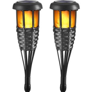 Flickering Flames Torch Solar Lights Handmade Bamboo Outside Flame Lighting Waterproof for Path, Garden, Outdoor Decoration