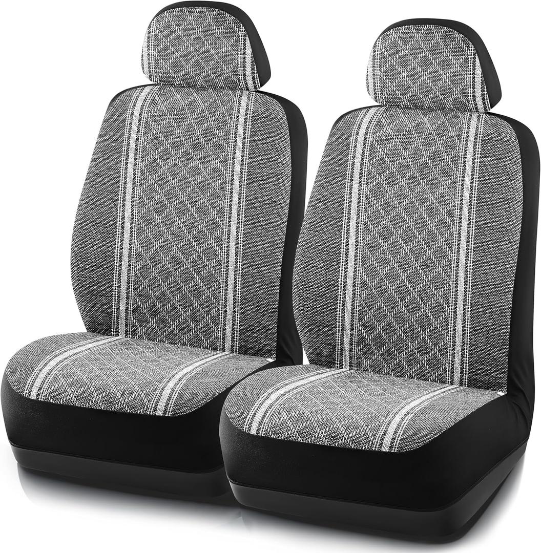 Road Comforts Baja Blanket Seat Covers Gray Diamond Bucket Seat Covers Low Back - Jacquard Fabric, Airbag Compatible, Universal Fit for Cars, Trucks, SUVs, and Vans