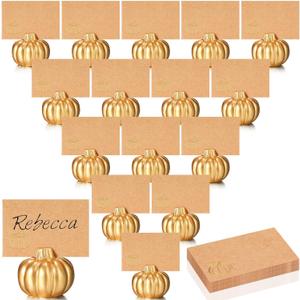 Yaomiao 16 Pcs Thanksgiving Table Decor Pumpkin Place Card Holders Mini Name Number Holders for Thanksgiving Table Setting Fall Autumn Party Photo Picture Wedding Decor(Gold)