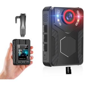 Body Camera with Audio and Video Recording - 1080 FHD Body Cam with IR Night Vision, 128GB Bodycam for Law Enforcement, Security Work, Outdoor Sport, Walking Dogs, Vlogging