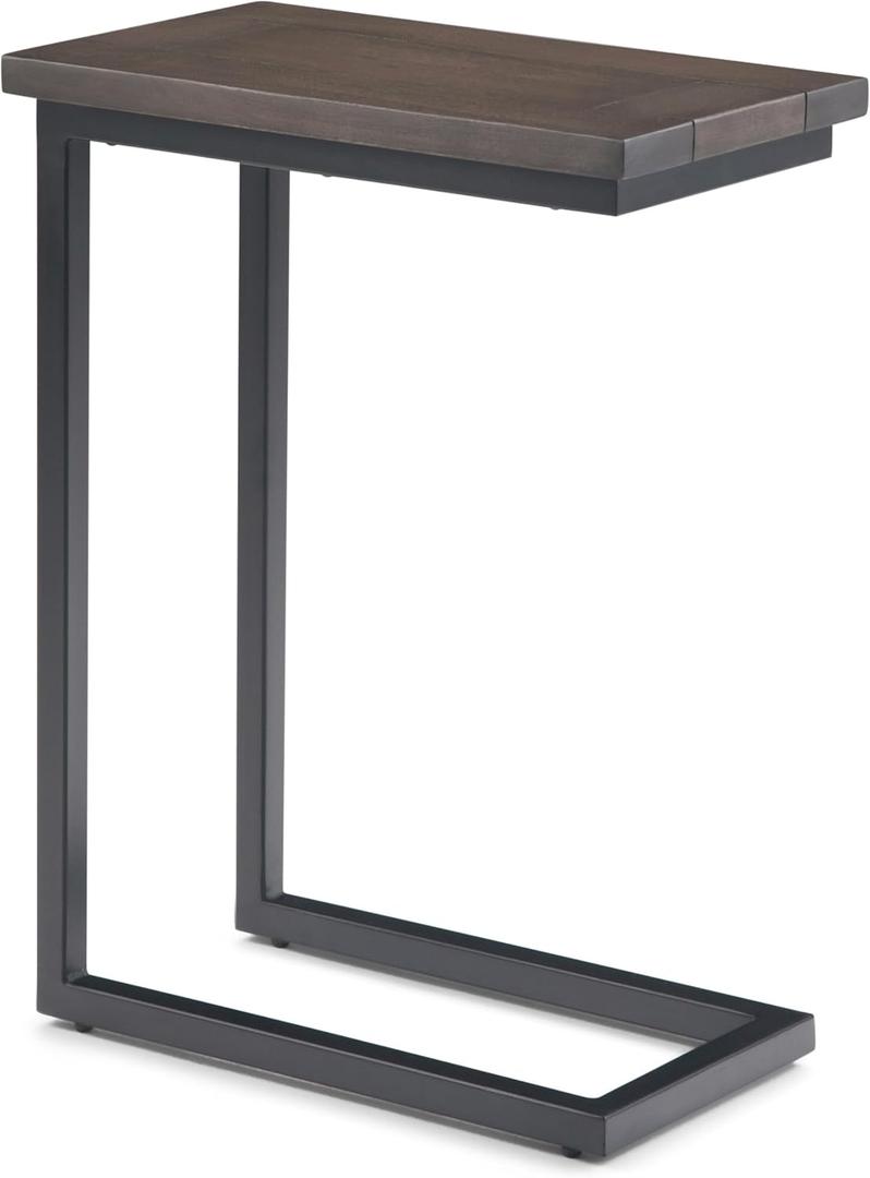 SIMPLIHOME Skyler C-Side Table - 18" Wide x 24" High Solid Mango Wood and Metal Slide-Under Table in Walnut Brown, Industrial Accent Table or End Table for Living Room with Open Frame, Assembled, 10 inch