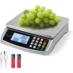 Food Scale 88lb/40kg Large Digital Kitchen Scale 0.05oz/1g with Price Computing Commercial Scale 304 Stainless Steel gram Scale for Baking Cooking Meat Restaurant USB or AA Battery(Included)