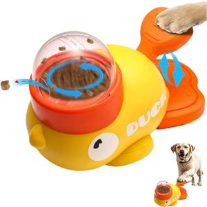 Interactive Dog Puzzle Toy, 2-in-1 Slow Feeder Dispenser, Yellow Duck Design for Small & Medium Dogs
