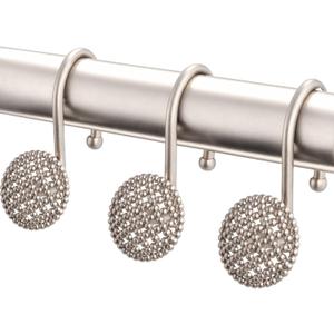 Pearlbee Nickel Shower Curtain Hooks, Rust Proof Shower Curtain Rings for Bathroom, Metal Shower Hooks for Shower Curtain Rod, Modern Decorative Shower Curtain Hangers Set of 12