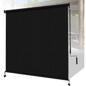 Shade&Beyond Outdoor Roller Shades with Splicing Design, 8' W x 8' H Cordless Patio Roll Up Blinds, Exterior Shade Cloth Roll for Porch, Gazebo, Pergola, Balcony, Black