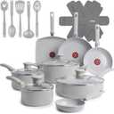 T-Fal Refresh Ceramic Pots and Pans Set, 20-Piece Nonstick Cookware Set, Stockpot, Griddle, Frying Pans, Utensils, Moon Grey