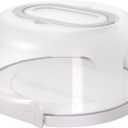 Top Shelf Elements Round Cake Carrier Two Sided Cake Holder Serves as Five Section Serving Tray, Portable Cake Stand Fits 10 inch Cake, Cake Box Comes With Handle, Cake Container Holds Pies (White)