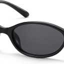 ViewJoy Retro Oval Cat Eye Sunglasses for Women Small Y2K Thin Frame 100% UV Protection Lightweight Vintage 90s Slim Black Sun Glasses