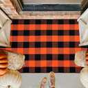 Cotton Orange and Black Plaid Rug - 3 x 5 Ft, Hand-Woven Indoor/Outdoor Layered Cotton Blend Buffalo Plaid Rug, Washable Front Door Mat, Perfect for Porch, Living Room, Entryway