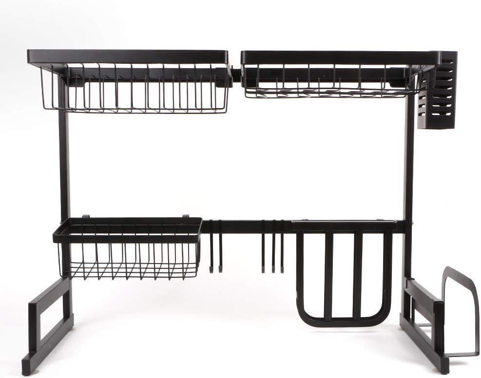 Over The Sink Dish Drainer, Large Stainless Steel Dish Drainer Rack with Utensil Holder for Kitchen Counter - Black Single Shelf 79cm (65cm(26inch))