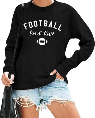 Teyseev Women Football Mom Sweatshirt Vintage Game Day Pullover Football Gameday Long Sleeve Outfits Top Size, Black, XL