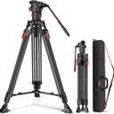 NEEWER 78" Video Camera Tripod Carbon Fiber with Damping Adjustable Fluid Head, One Step Quick Release with QR Plate & Handle, Heavy Duty Tripod Stand for DSLR Cameras Camcorders, Max Load 22lb, LL37