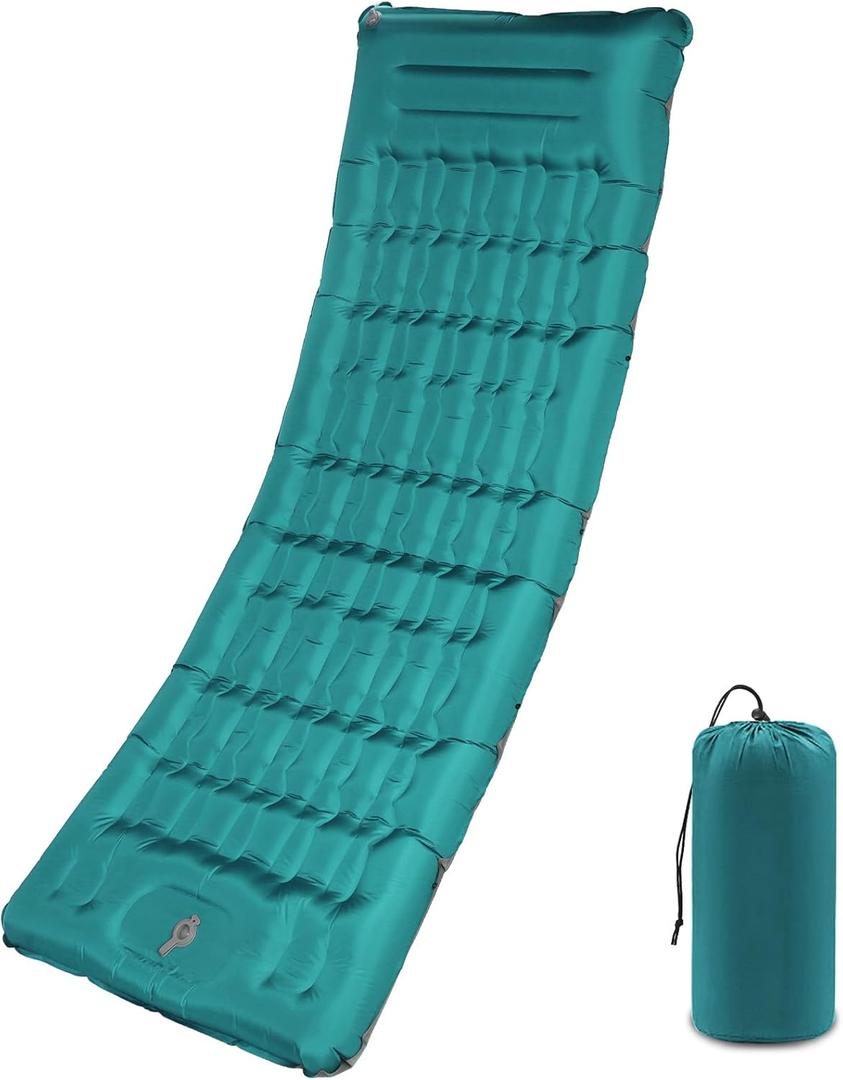 Camping Sleeping Pad with Pillow: Extra Thick 4.7 Inch Ultra-Light Self Inflating Air Mat, Portable Waterproof Inflatable Sleep Mattress with Built-in Foot Pump for Outdoor Traveling
(Peacock Blue)