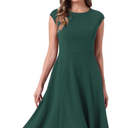 Allegra K Wear to Work Office Dress for Women's 2025 Cap Sleeve with Pockets A-Line Dress Green XL