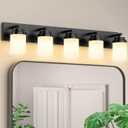 IZORRO Bathroom Vanity Light Fixture, 5-Light 36 Inch Matte Black Bathroom Light Fixtures Over Mirror, with White Glass Shade, Modern Farmhouse Vanity Lights, Rustic Restroom Lighting Fixtures