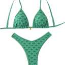 BEAUDRM Women's Triangle Thong Bikini Sets Y2k Floral Cute Bikinis String Swimsuits Bathing Suit (S)