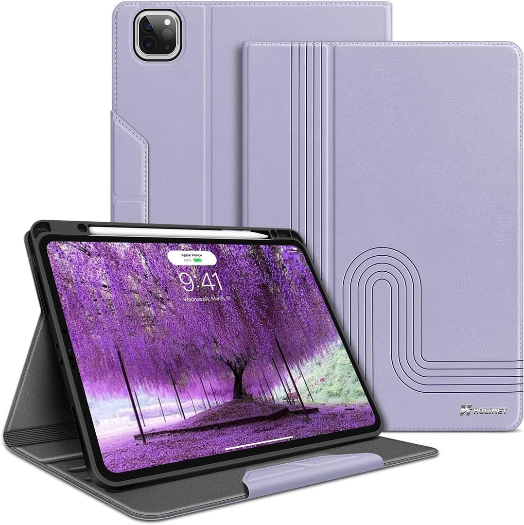 H HOLIMET Case for iPad Pro 12.9 2022 6th/5th/4th/3rd Generation 2021 2020 2018 Shockproof Folio Cover with Pencil Holder Auto Sleep, Vegan Leather, Purple