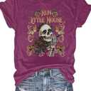 Women Cute Rose Butterfly Graphic Tees Halloween Skeleton Shirt Summer Funny Loose Fit Casual Vacation Short Sleeve Tops(Purple2-L)