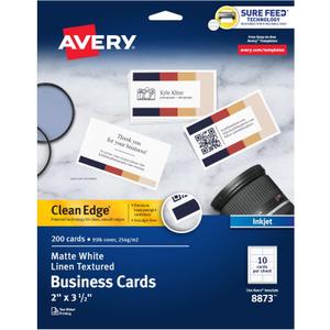 Avery Clean Edge Printable Business Cards with Sure Feed Technology, 2" x 3.5", White Linen Textured, 200 Blank Cards for Inkjet Printers (08873) (One Size)