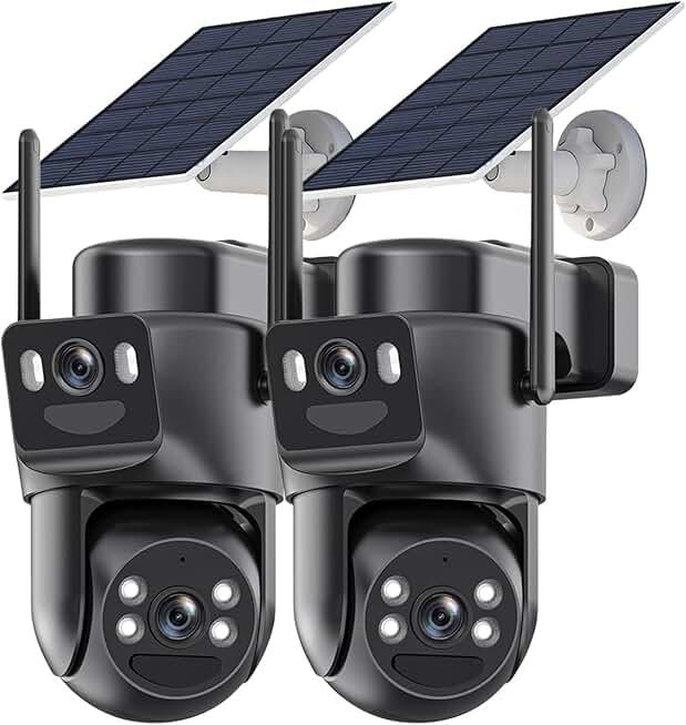 Kurain Dual Lens Solar Security Cameras Wireless Outdoor, 5G/2.4G WiFi 6, 360° View Pan/Tilt Home Security Camera with 6MP Color Night Vision, Motion Detection, 2-Way Audio, Spotlight Siren, 2Pack