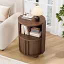 Decofy Modern Round Nightstands Set of 2 with Sliding Doors and 2 Storage Shelves, Modern Bedside End Table, Suitable for Bedroom (Walnut)